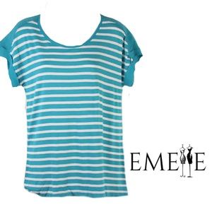 Christian Siriano Blouse Turquoise White Striped